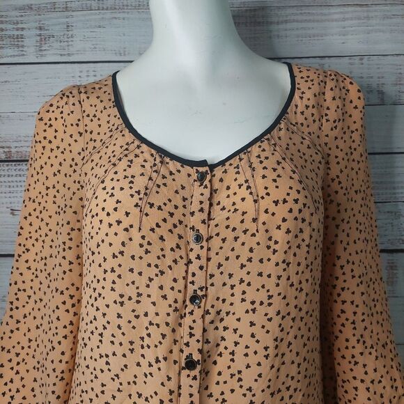 Women's Anthropologie Brand Odille Silk Button Hearts And Spades Novelty Blouse - Picture 4 of 13
